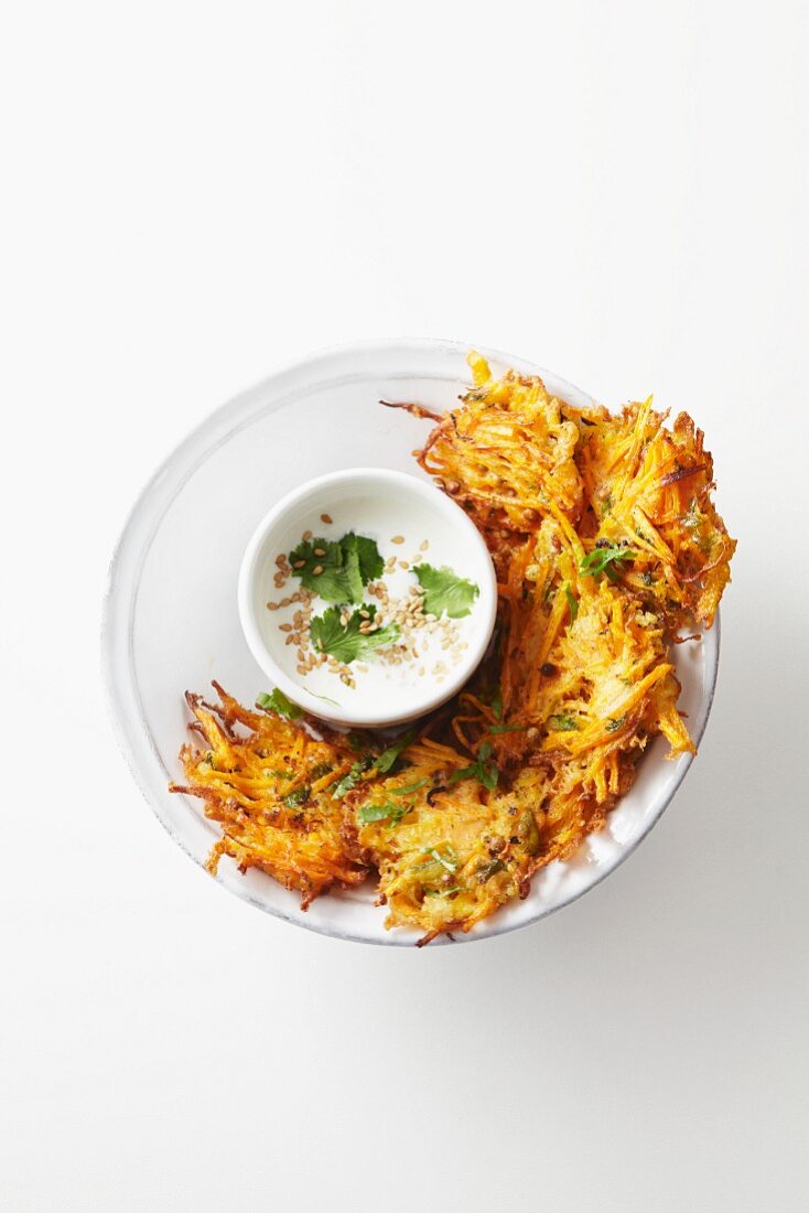 Carrot fritters with sesame seeds