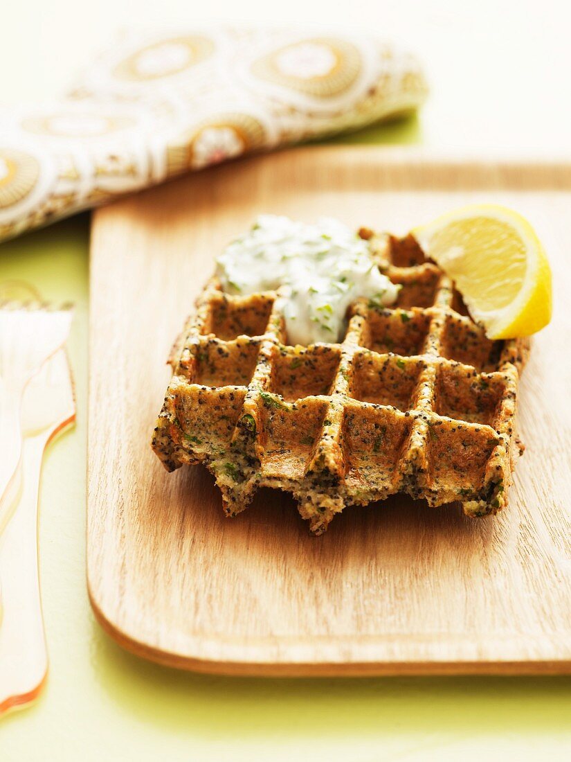 Waffles with crab and wasabi