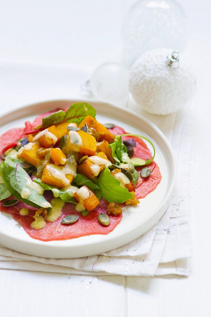 Beef carpaccio with pumpkin (Christmassy)
