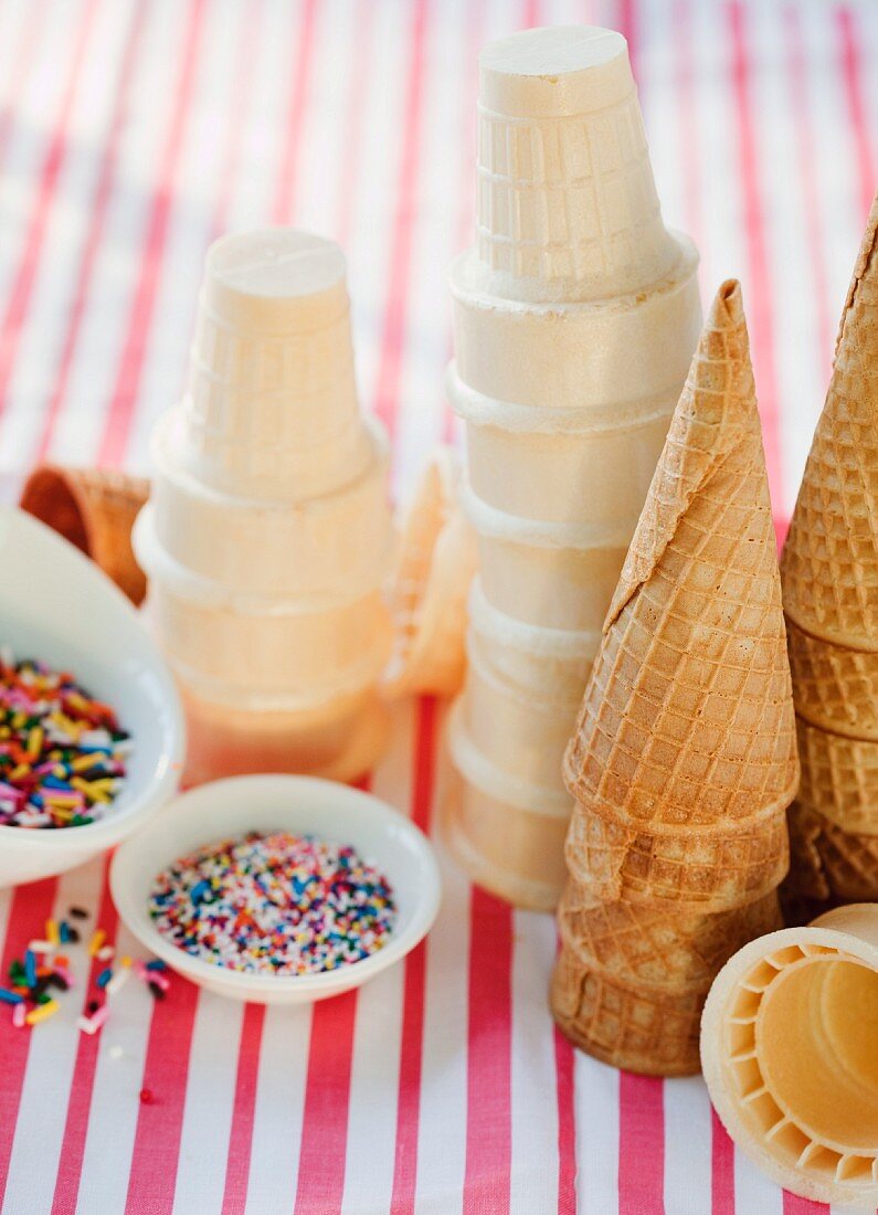 Ice cream cones and sprinkles