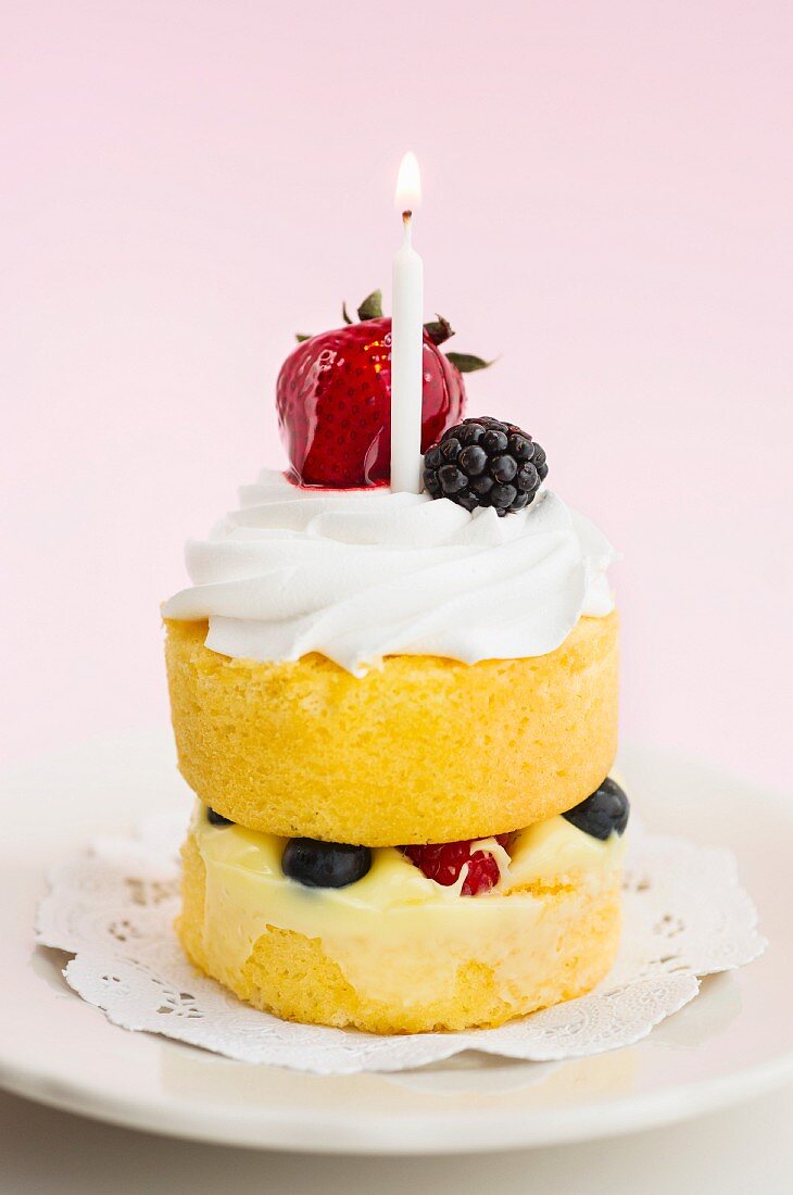 Cake with berries and whipped cream