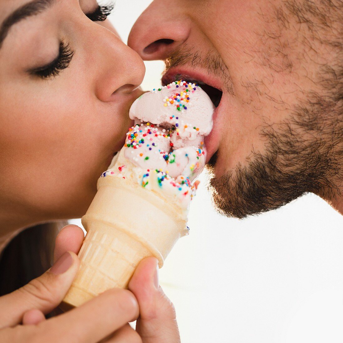 Couple eating ice cream together