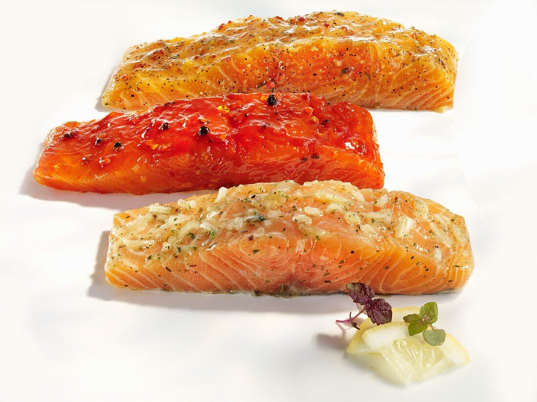 Salmon with various marinades