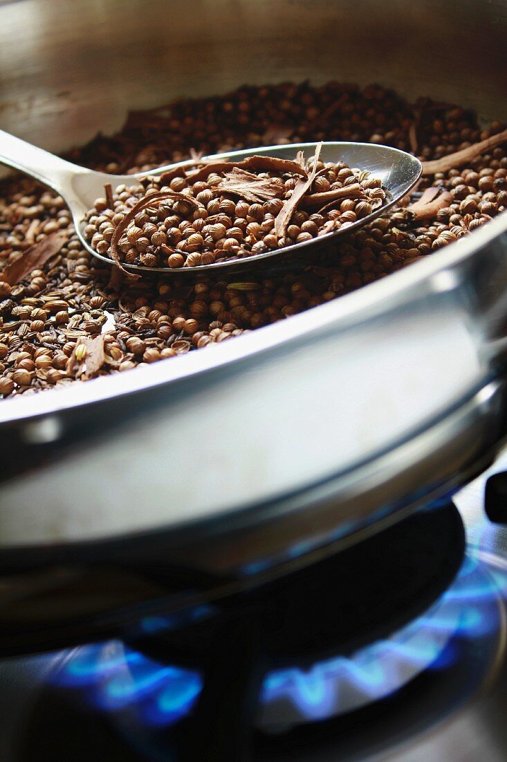 Dry roasting spices in a pan