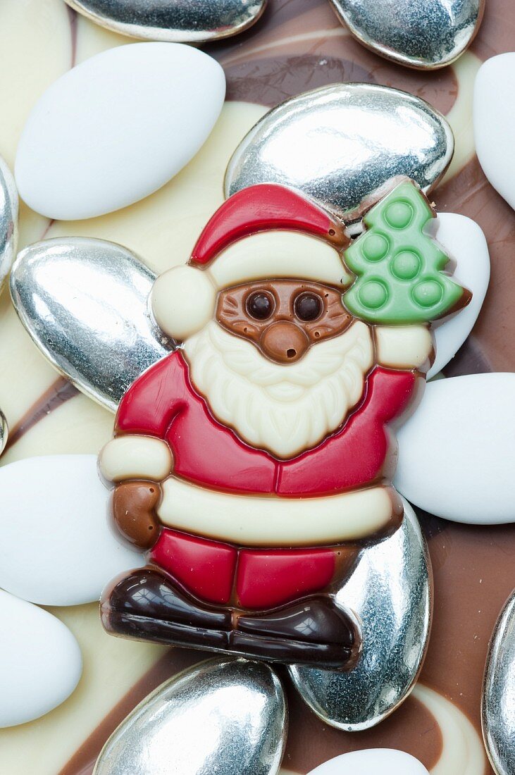 Chocolate Santa Claus on sugared almonds