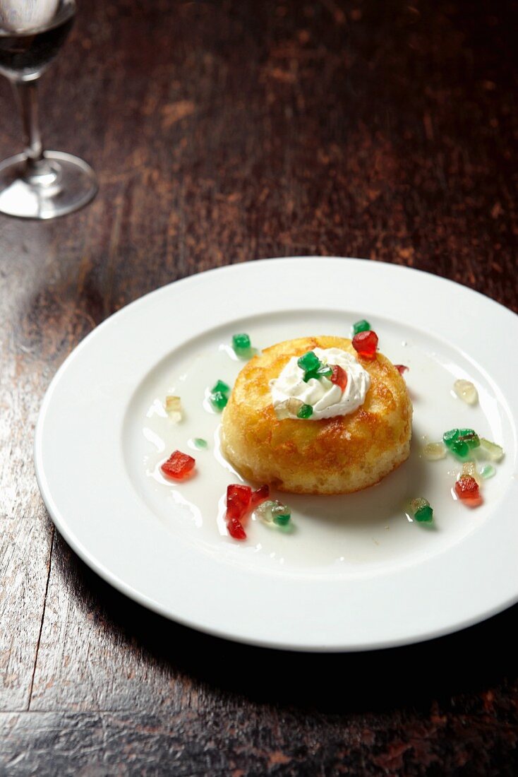 Rum baba with candied fruit