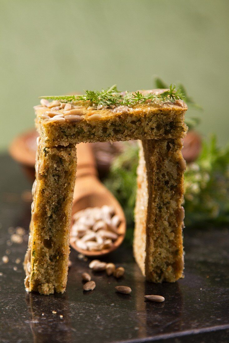 Slices of herb bread with sunflower seeds
