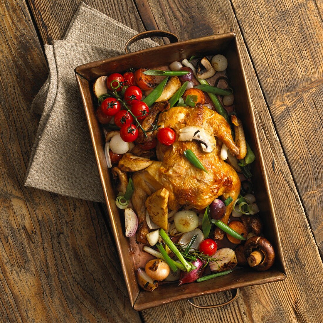 Simple but delicious: chicken with oven roasted vegetables (top view)
