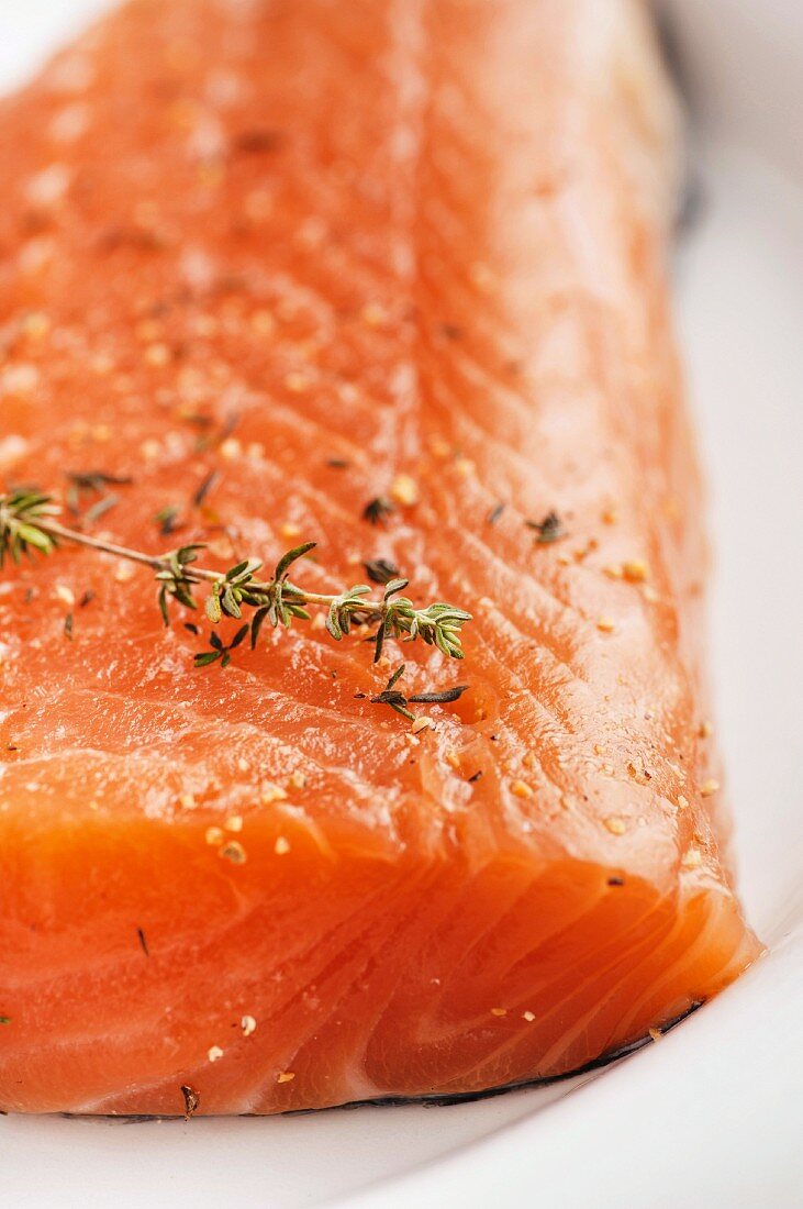 Fresh salmon fillet with thyme