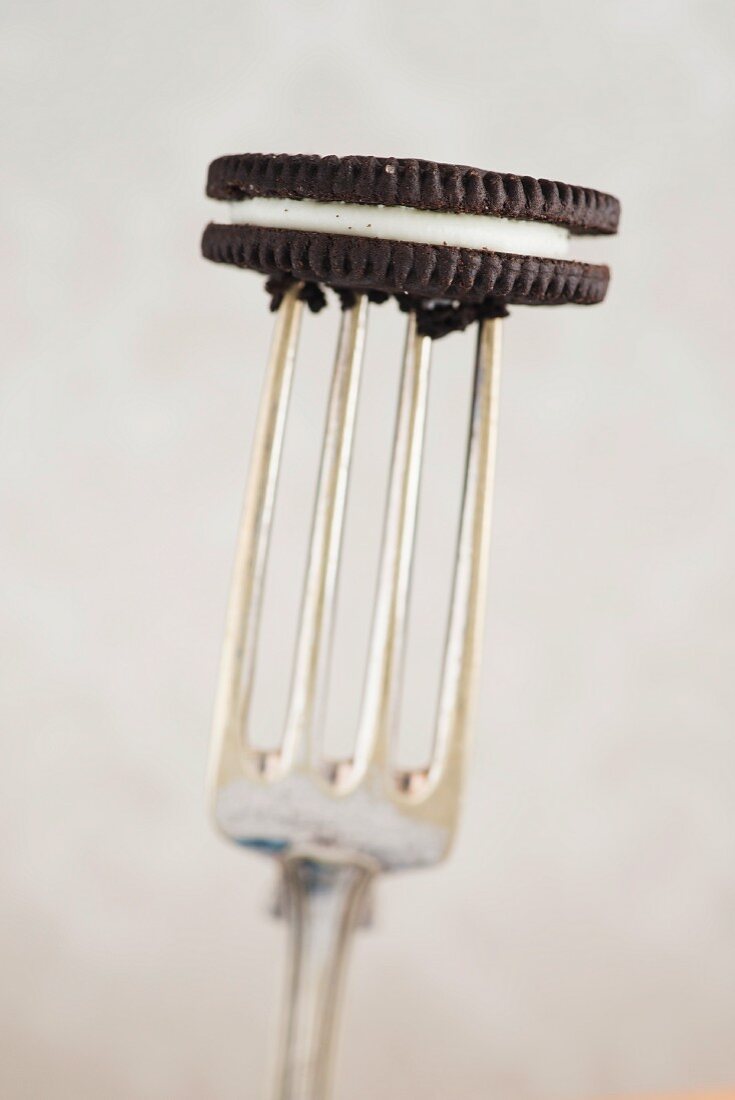 An Oreo cookie on a fork