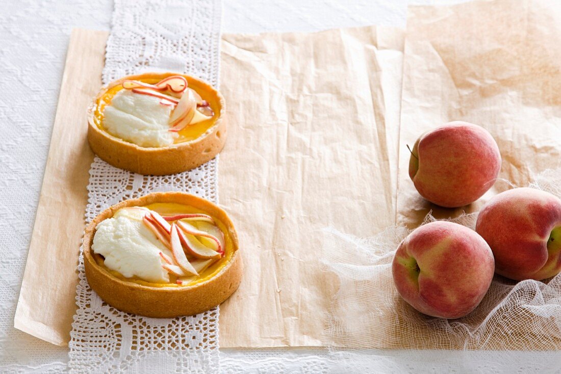 Peach tarts with vanilla ice cream