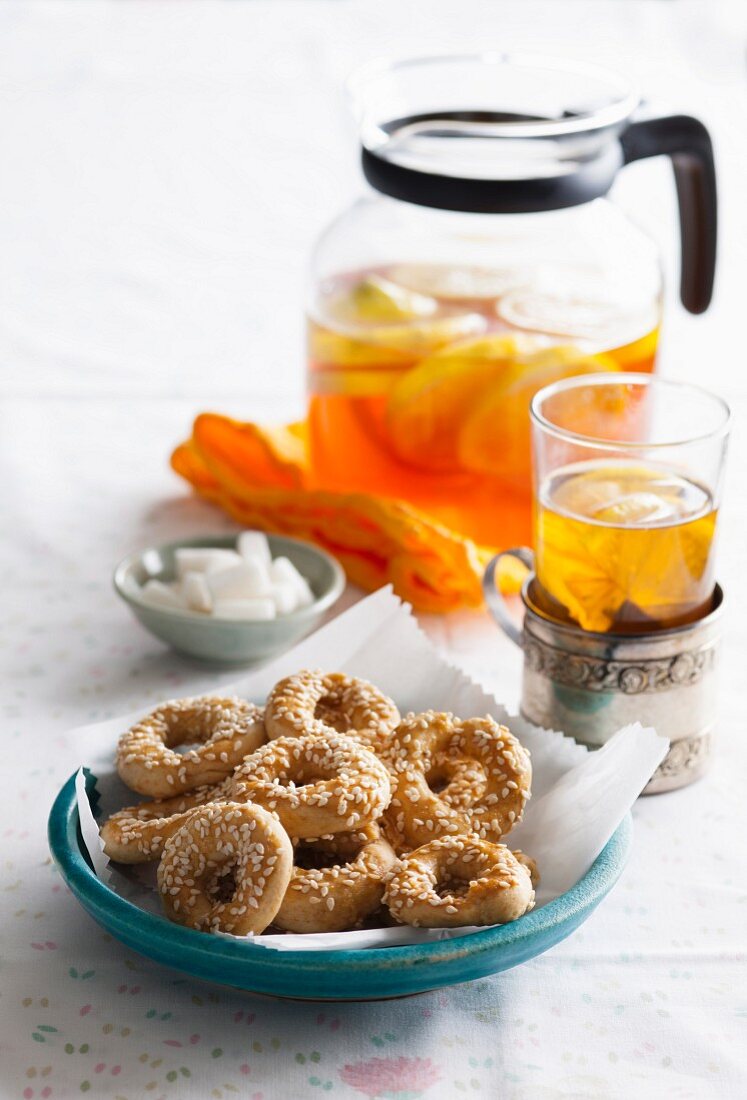 Sesame cookies and lemon tea (Turkey)
