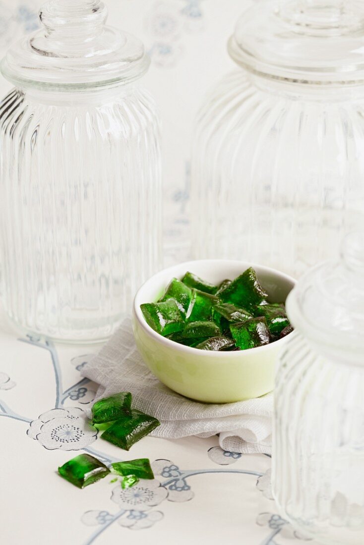 Home-made green peppermint sweets