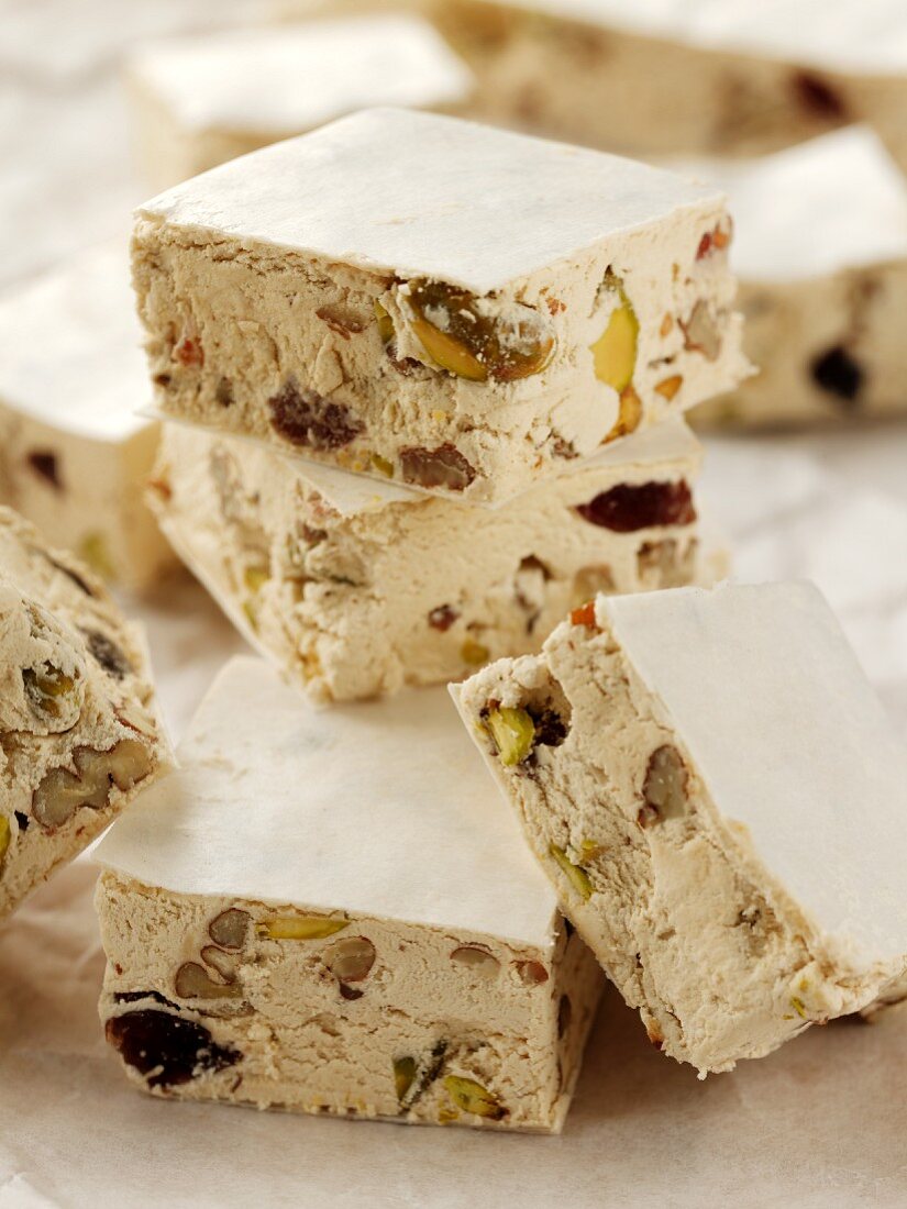 White nougat with nuts and dried fruit
