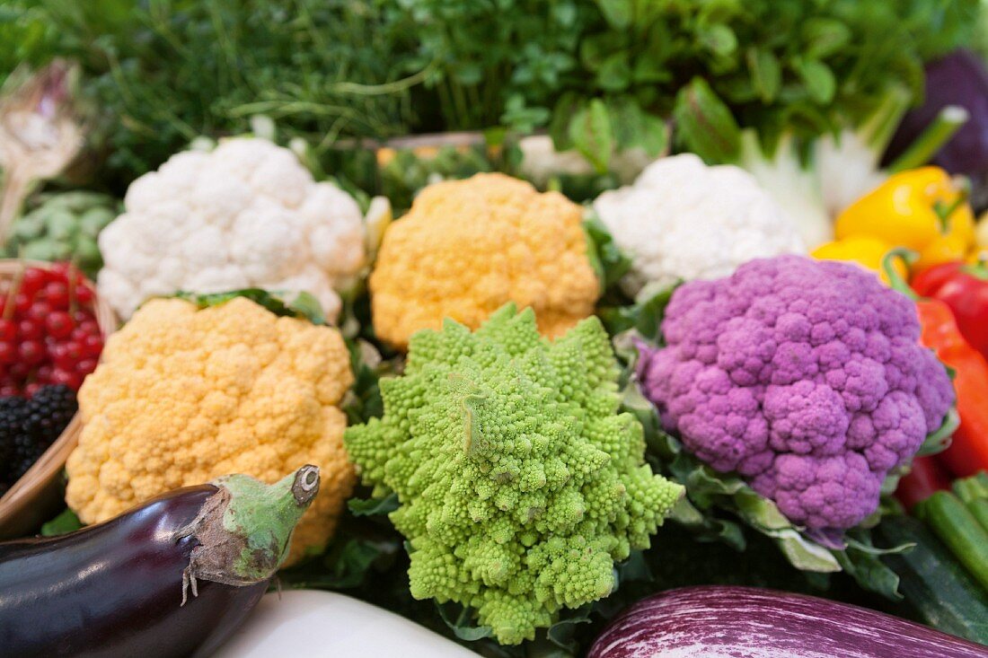 Close up of various vegetables and fruits