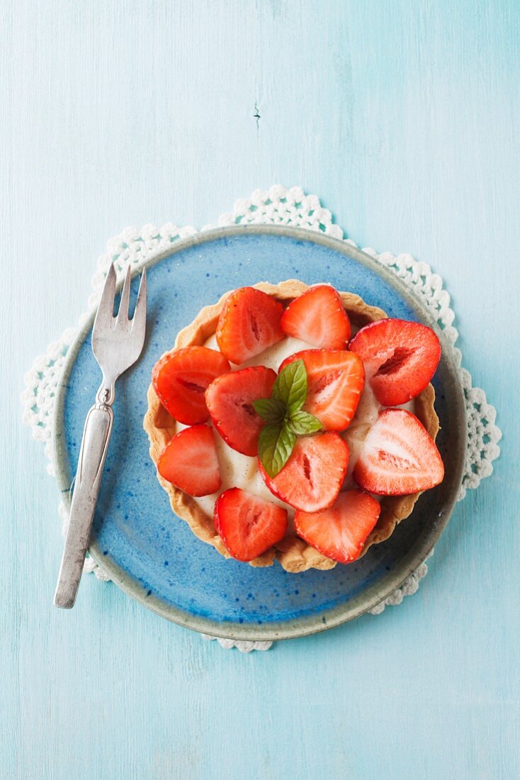 Plate of strawberry tart, close up