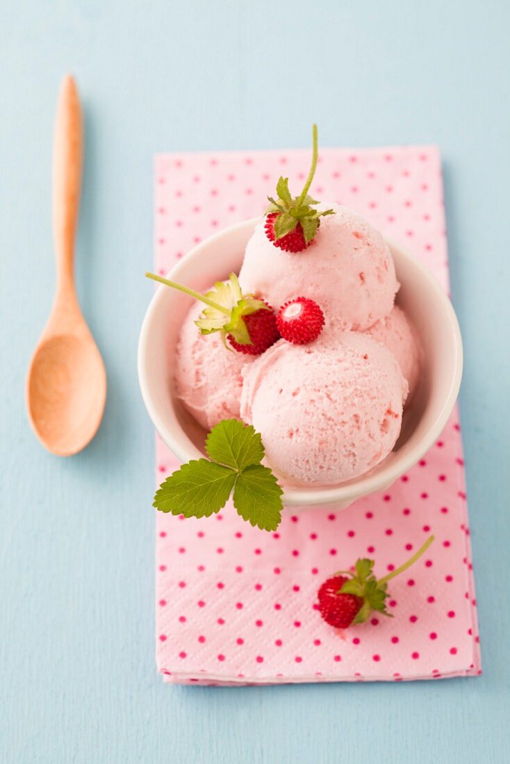 Bowl of wild strawberry ice cream
