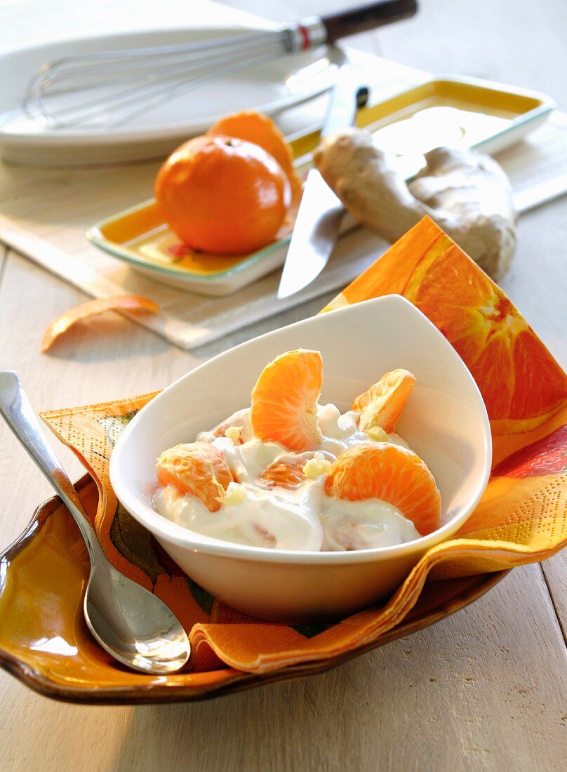 Yogurt with tangerines and ginger