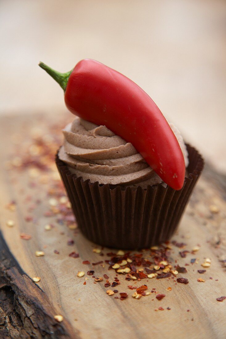 Hot chili pepper chocolate cupcake