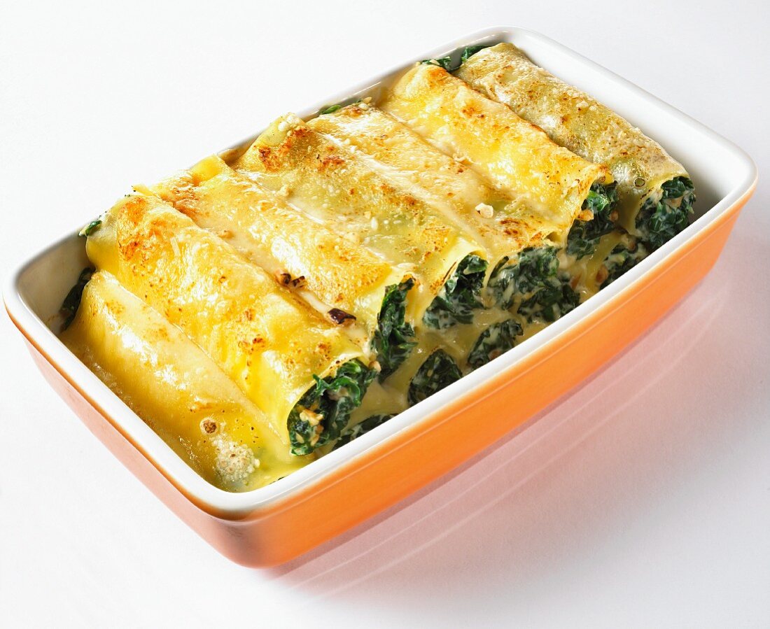 Cannelloni in a casserole dish