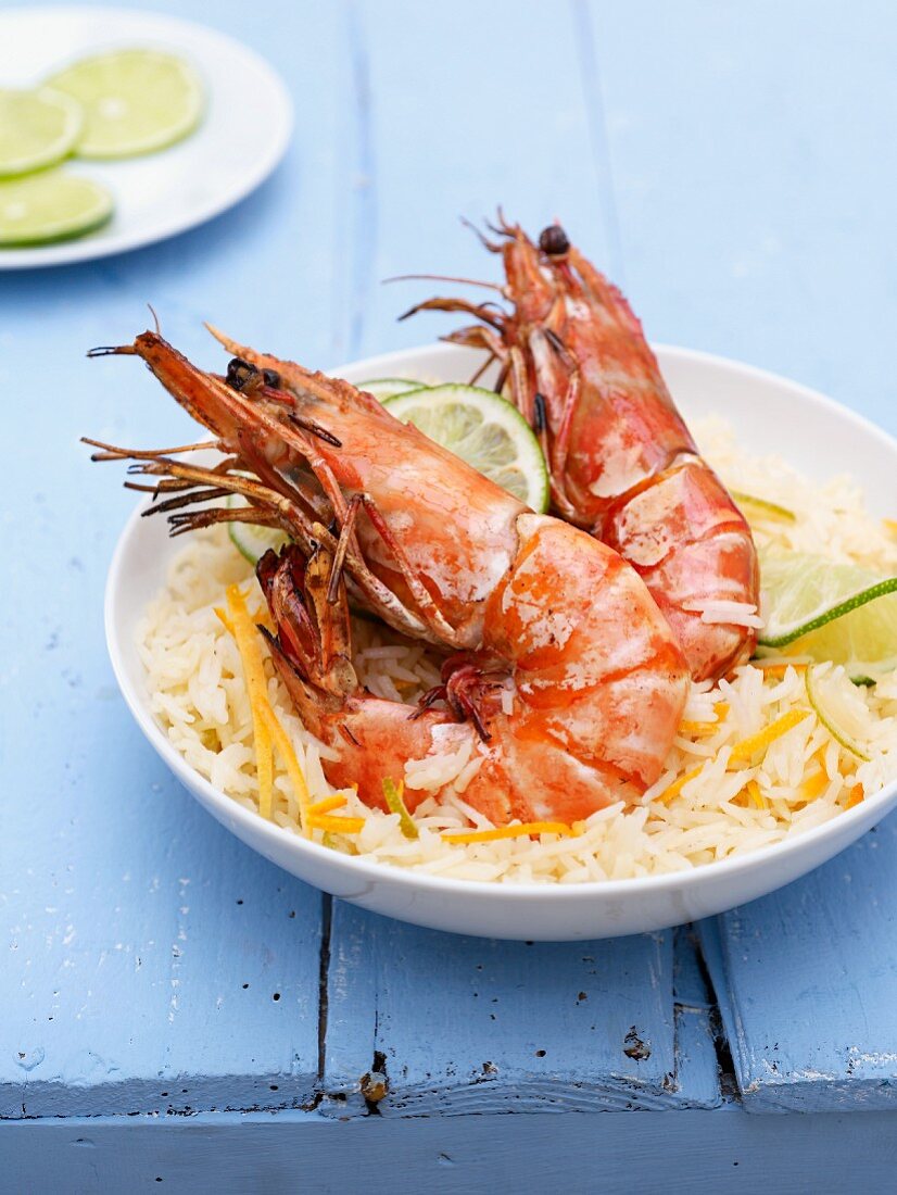 Grilled lemon-garlic shrimp with citrus rice