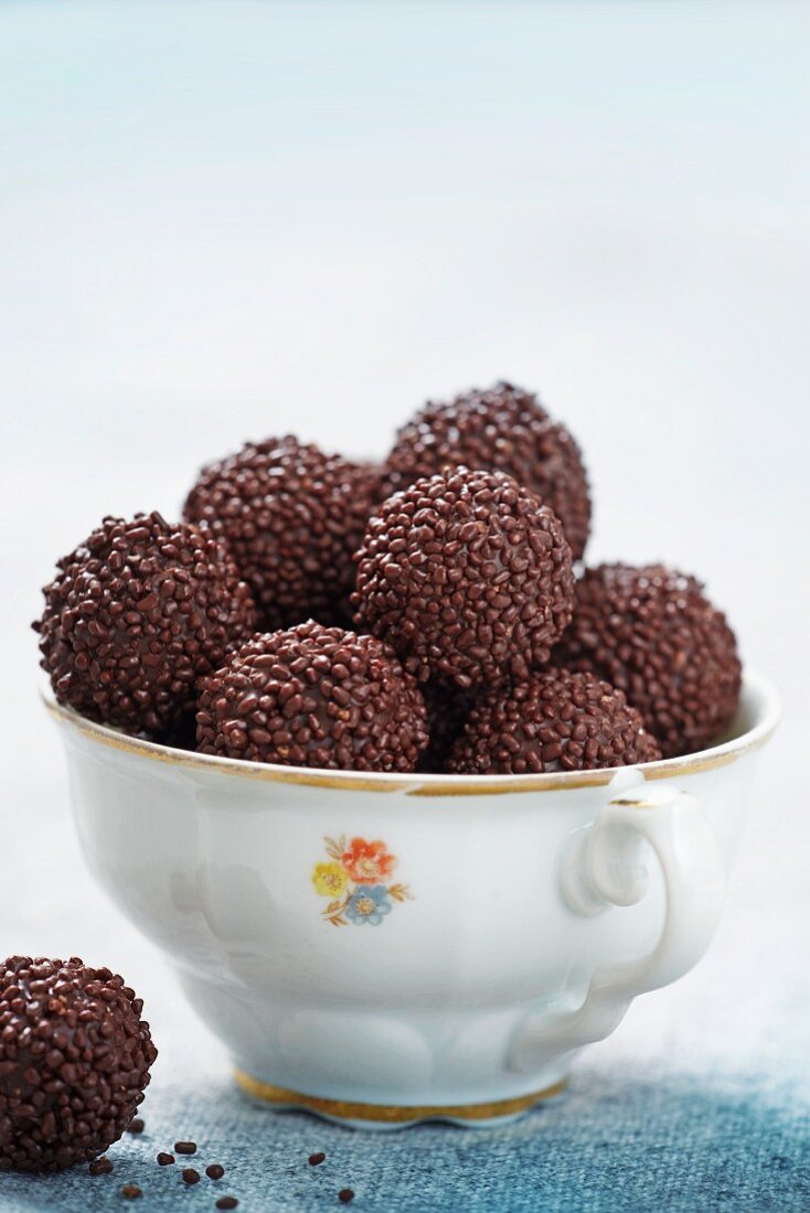 Chocolate truffles in a china cup