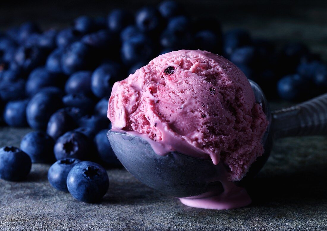 A scoop of blueberry ice cream