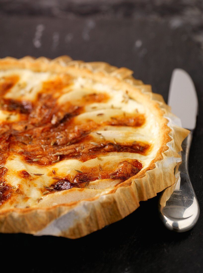 Pear tart with Livarot and cumin