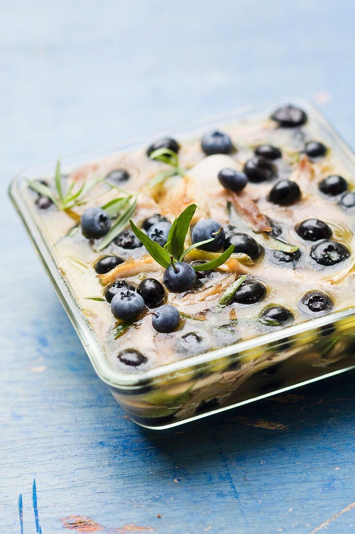 Chicken with blueberries in aspic