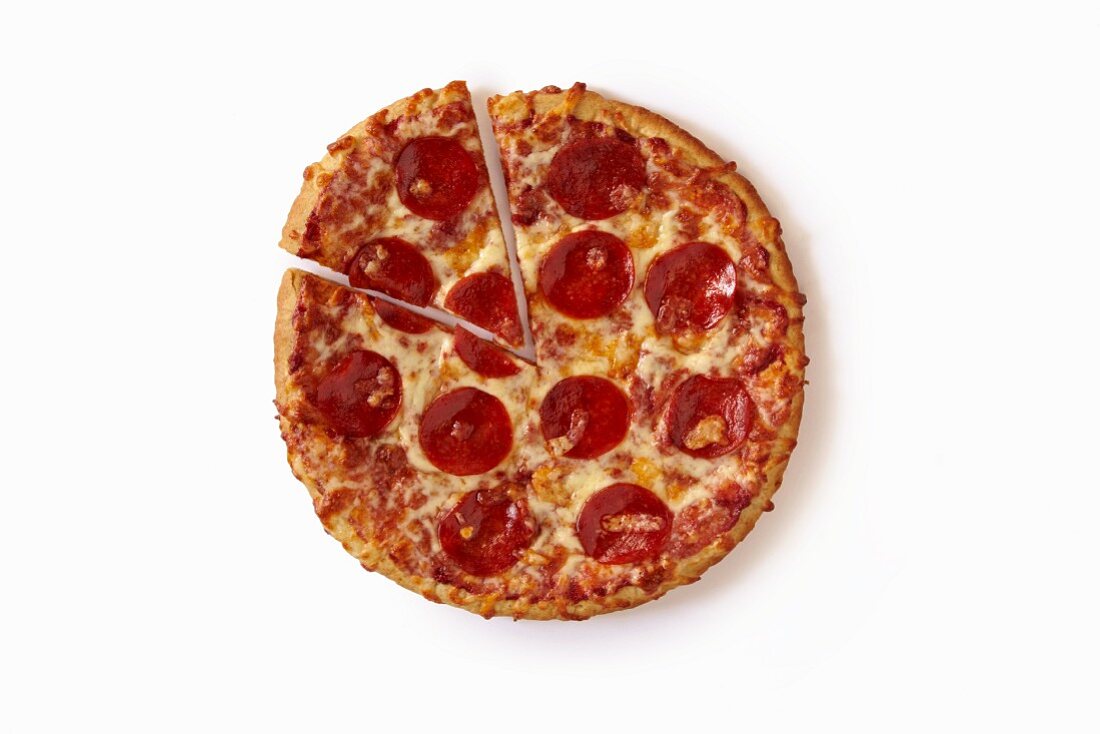 Pepperoni pizza, a slice cut