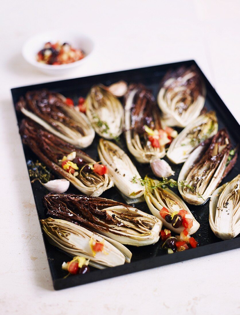 Roasted chicory with vegetable vinaigrette