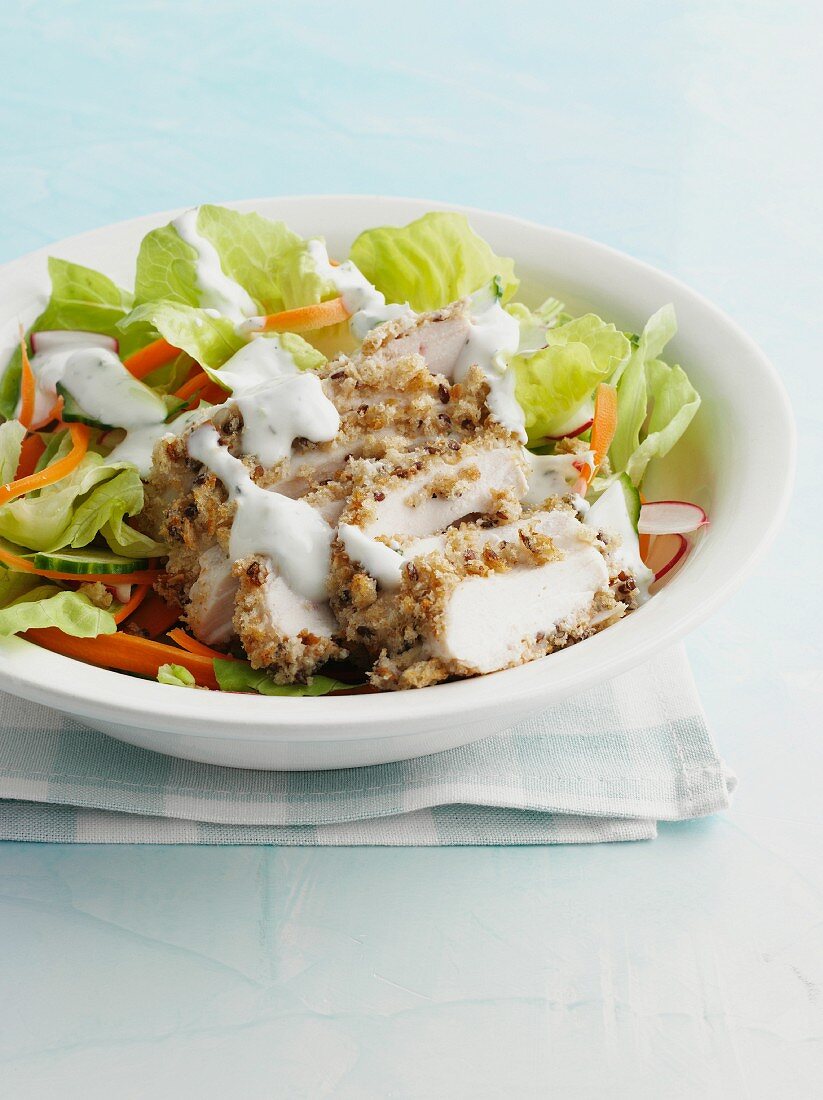 Chicken breast with salad and yoghurt dressing