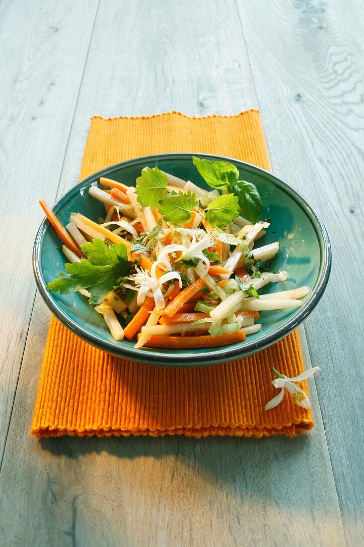 Kohlrabi and carrot salad with spring herbs
