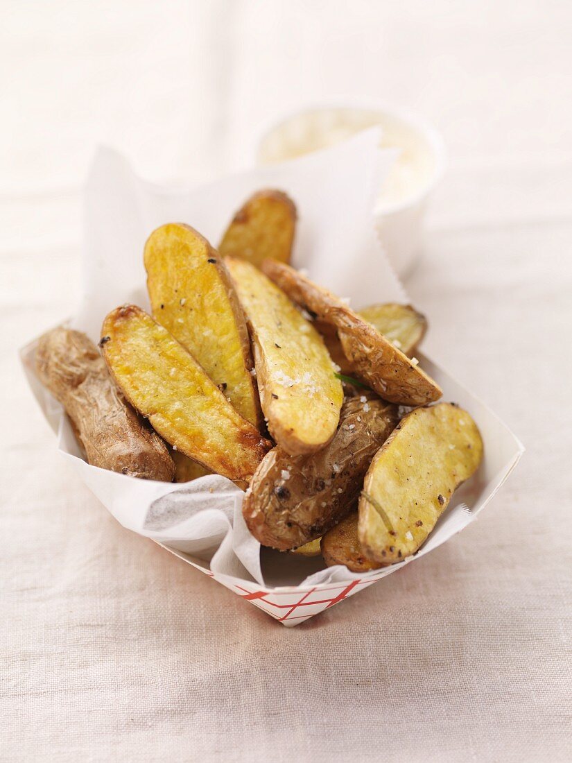 Roasted Fingerling potatoes with a dip