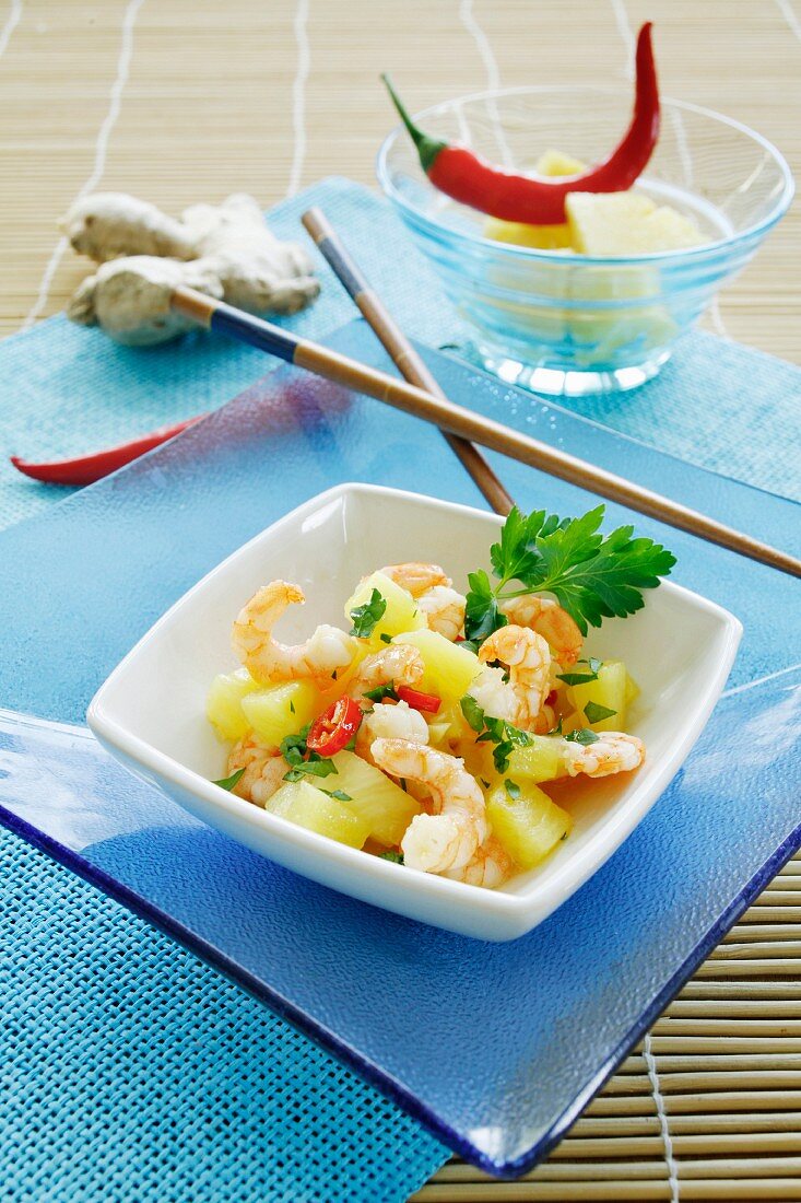 Fruity stir-fried prawns with pineapple, ginger and chilli
