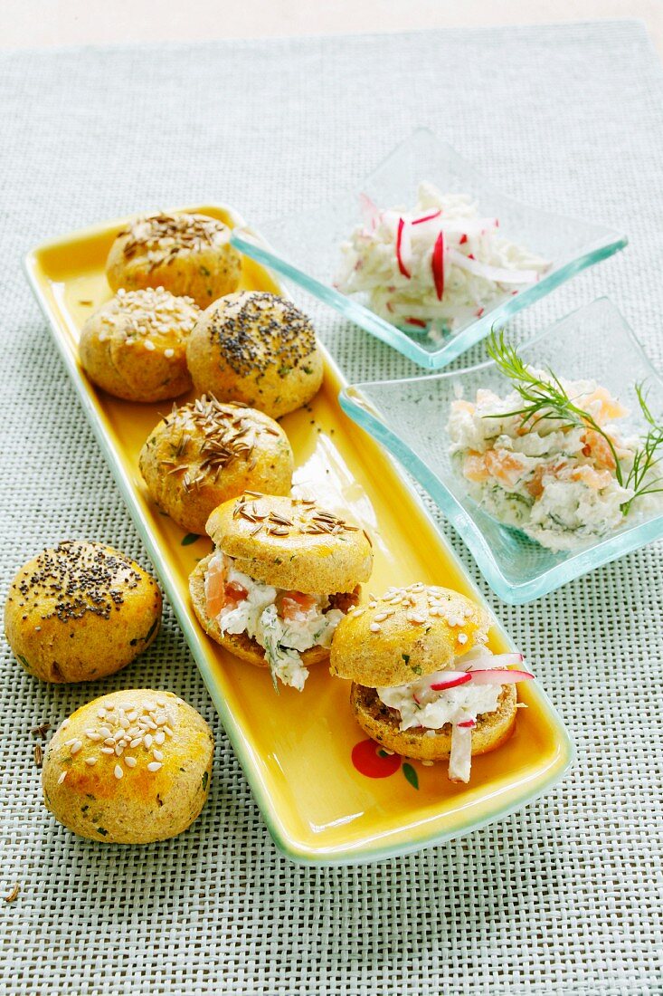 Mini rolls with two types of cream cheese filling