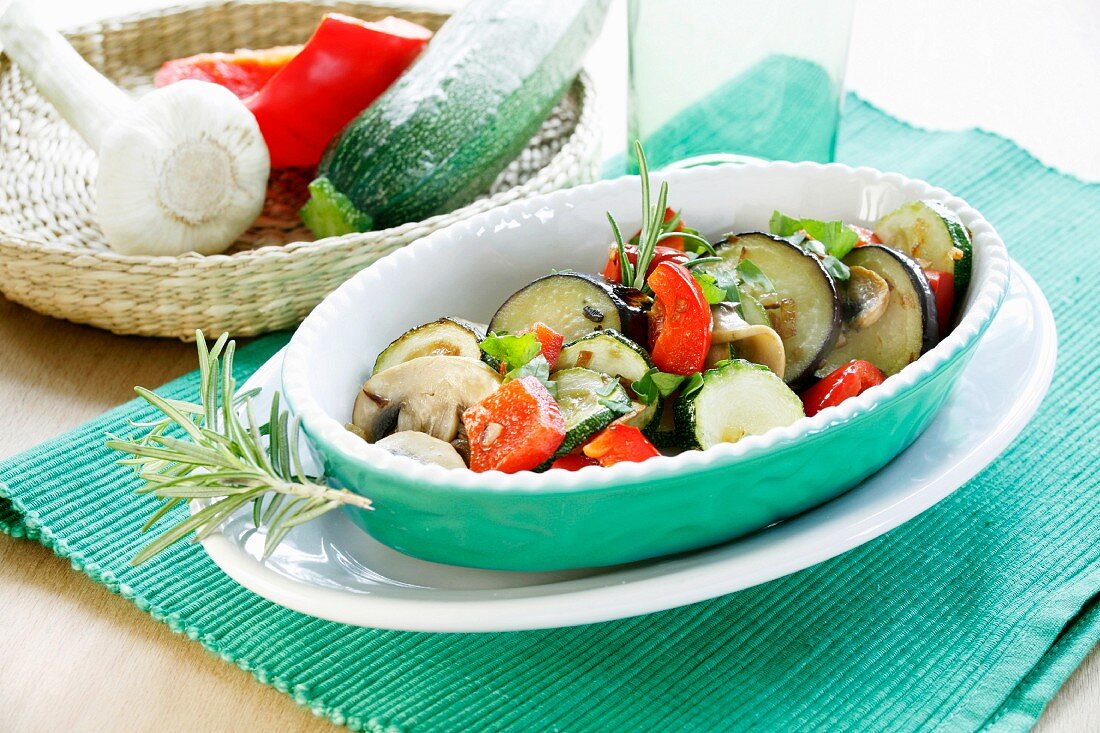 Pan-fried vegetables with courgette, aubergines and peppers (France)