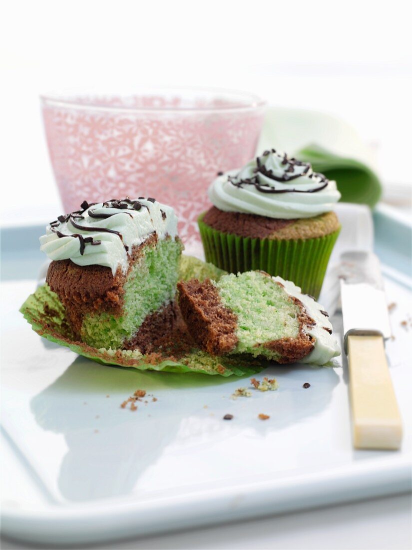 Chocolate and peppermint cupcakes