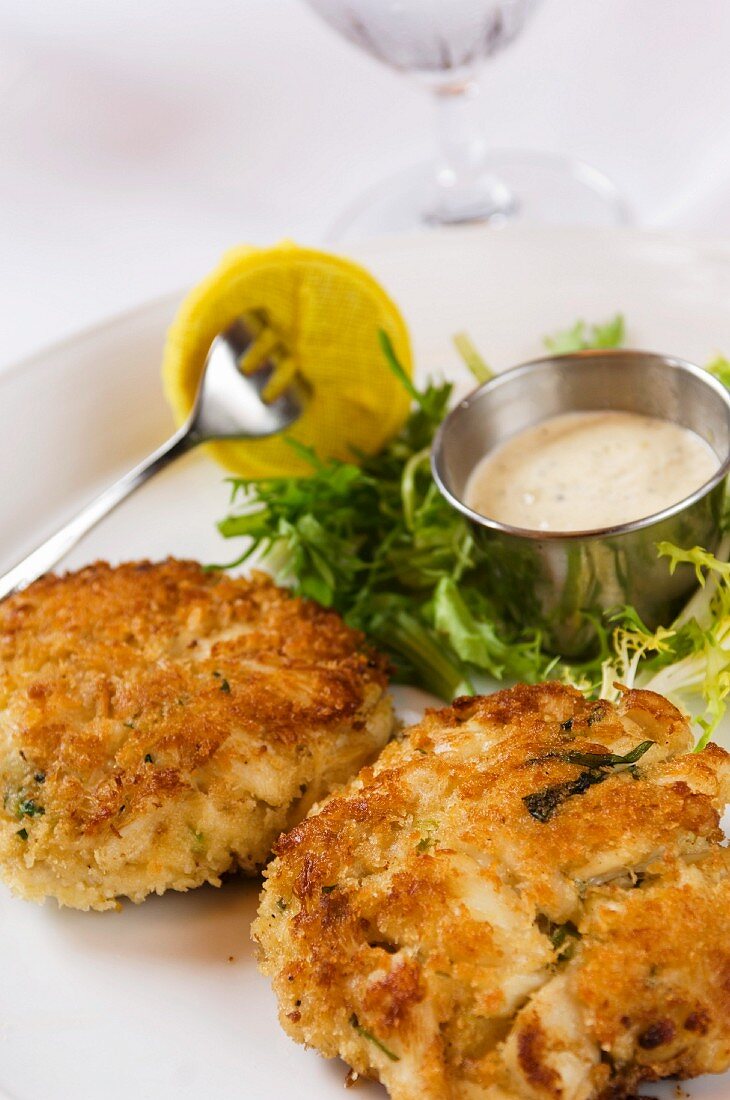 Two Giant Crab Cakes with Dipping Sauce