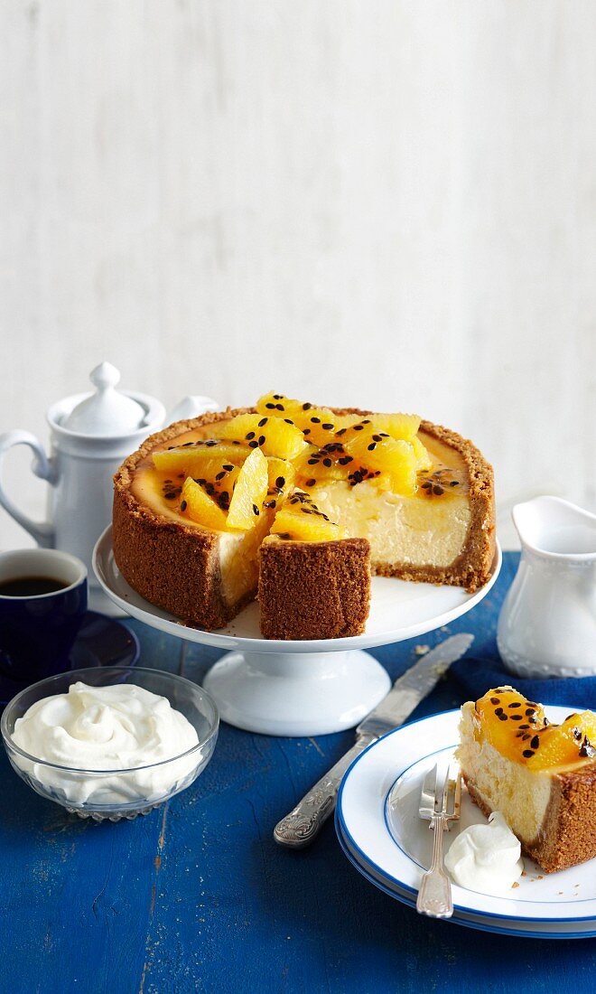 Cheesecake with orange and passion fruit