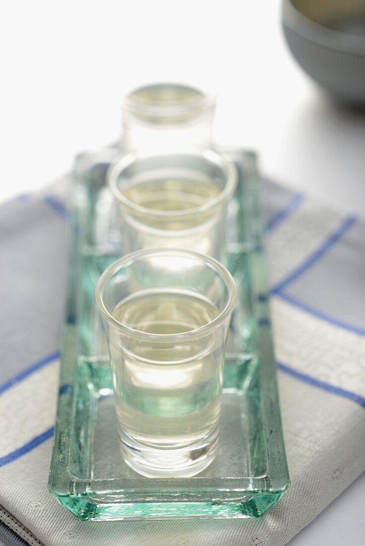 Sake in shot glasses