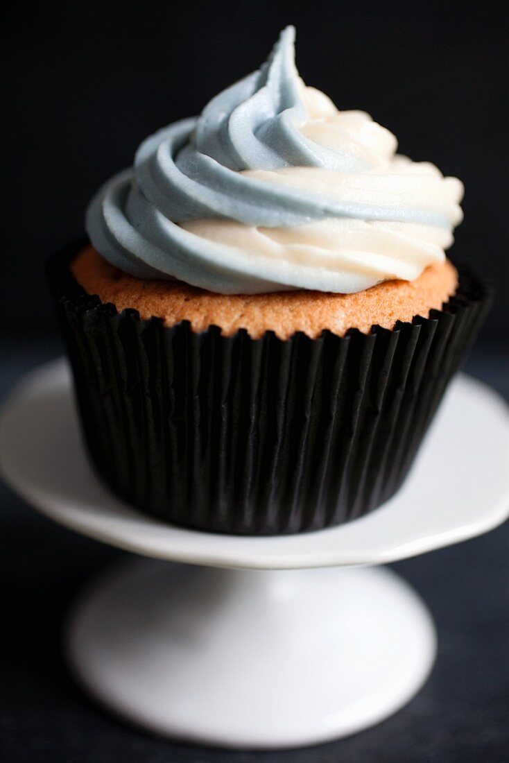 Earl Grey tea infused cupcakes topped with two tone Earl Grey scented buttercream