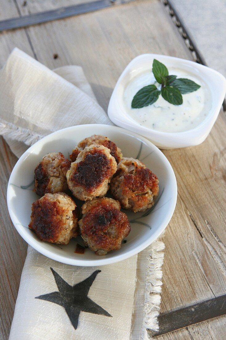 Meatballs with mint sauce