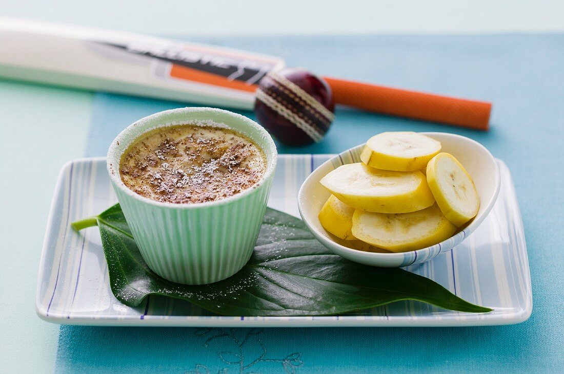 Vanilla mousse and sliced banana