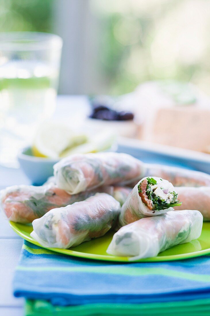 Vietnamese spring rolls with smoked salmon