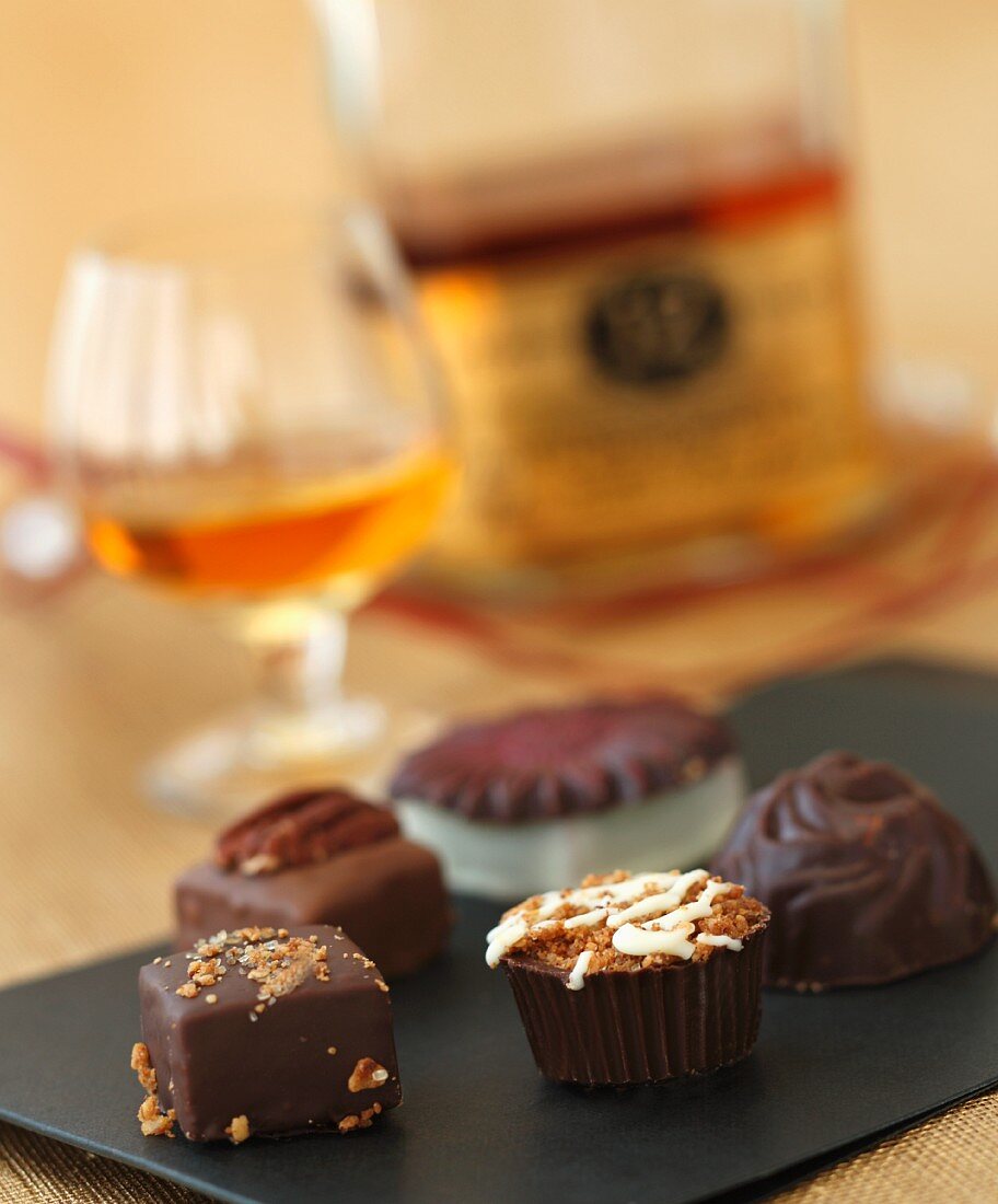 Assorted Homemade Chocolates; Snifter of Scotch