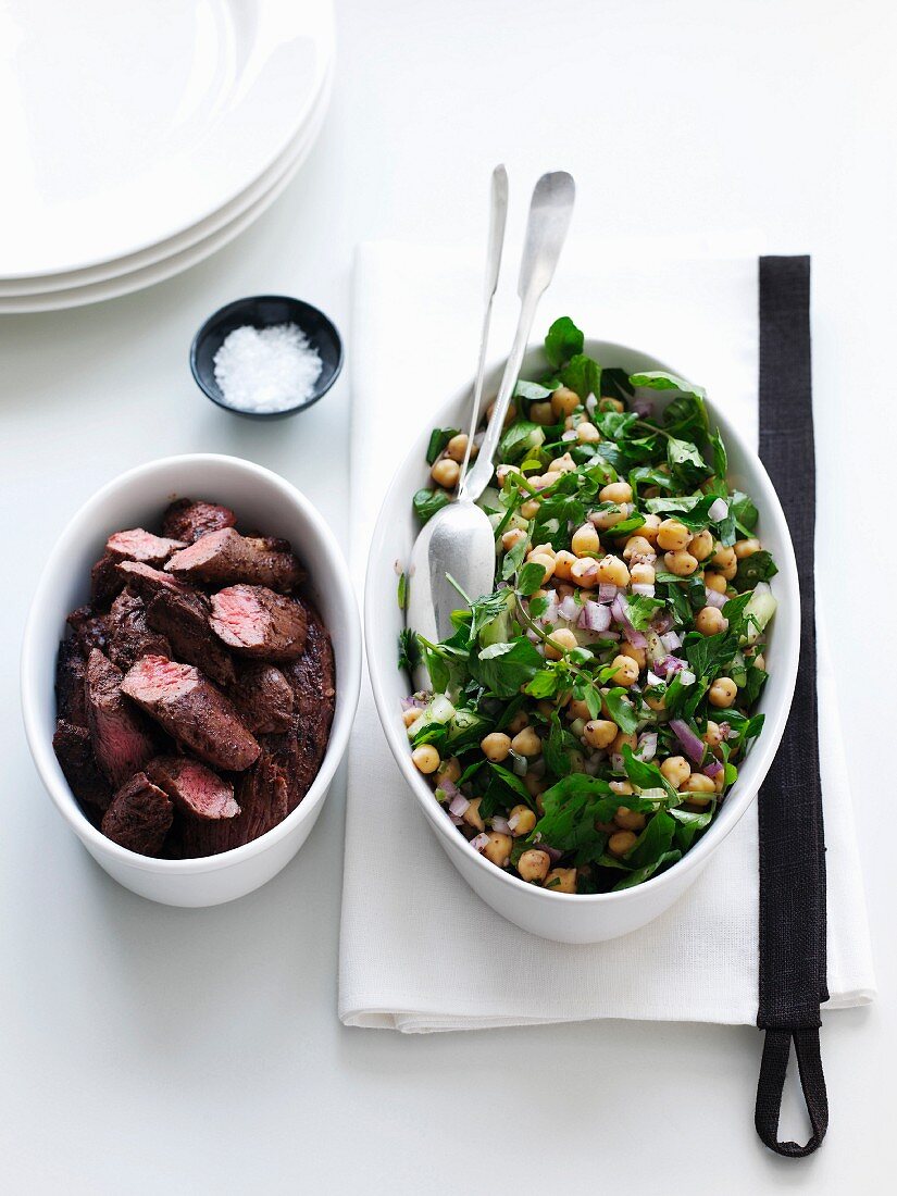 Chickpea salad and fillet of lamb