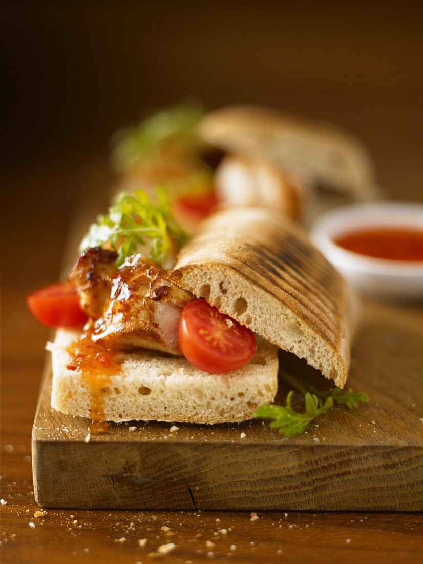 Ciabatta filled with chicken and tomatoes