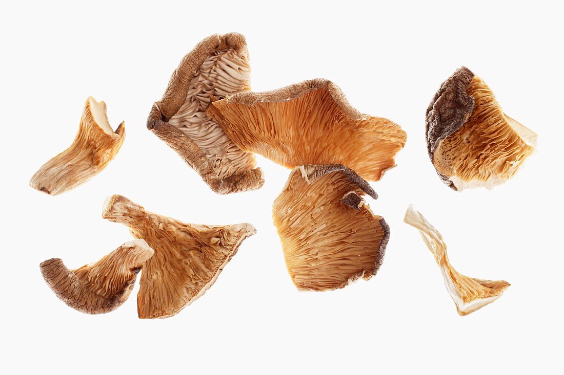 Dried, sliced oyster mushrooms