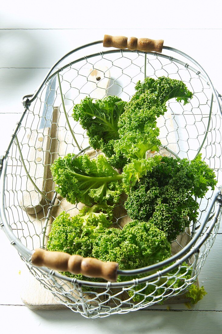 Kale in a wire basket